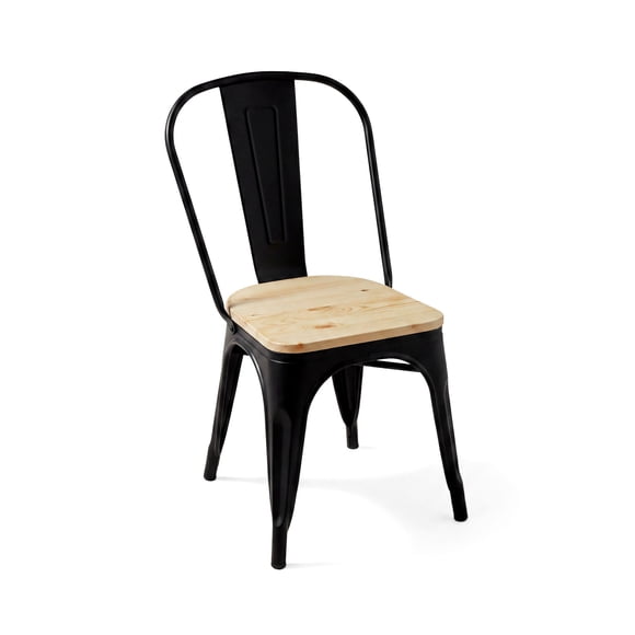 Silla Comedor Terraza Exterior Tolix Metal Madera Natural Apilable Industrial Negra