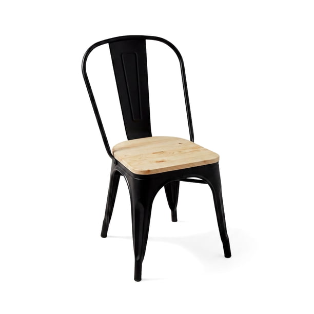 Silla Comedor Terraza Exterior Tolix Metal Madera Natural Apilable Industrial Negra