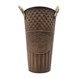 Fliperex - Macetero Balde Metalico Decorativo Vintage Desgastado Cafe M Cafe