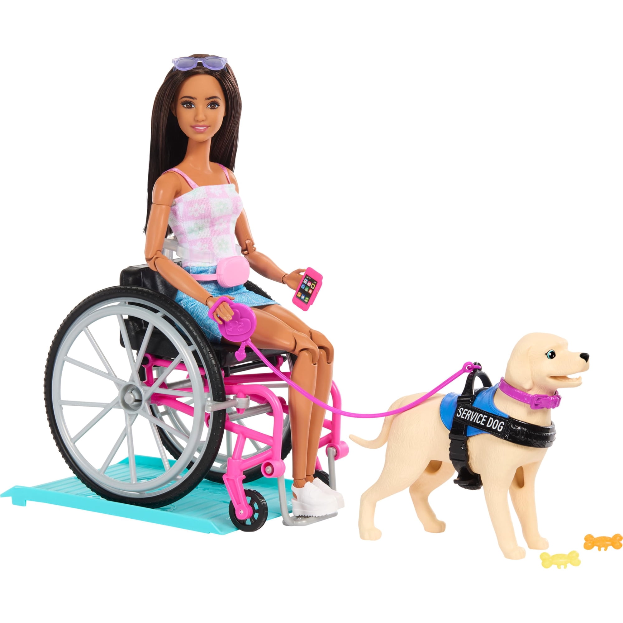 Muñeca Moderna Barbie Brunette Con Perro De Servicio, Silla De Ruedas Y Accesorios