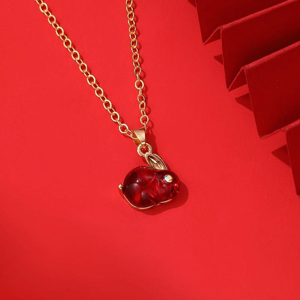 Chinese Style Jade Rabbit Bracelet Necklace Earrings 3pcs/Set 18K Gold Plated Jewelry For Women Girls BFF Gift Easter Bunny