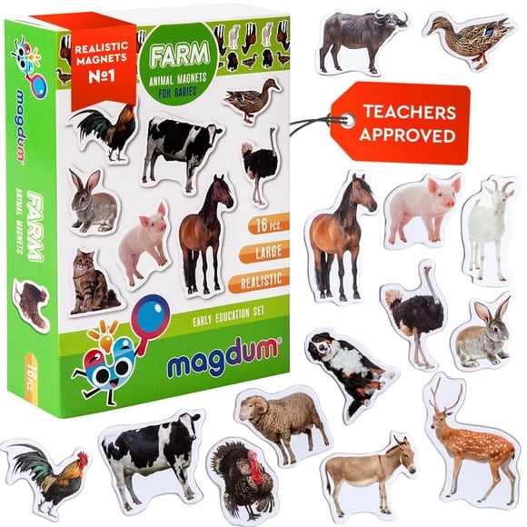 Magdum 16 imanes para nevera con forma de animales de granja para niños pequeños