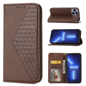 Funda Flip Foxdock Para Iphone 14 , Estilo Billetera Con Diseño Rombo, Correa De Mano Y Soporte, Uso Diario