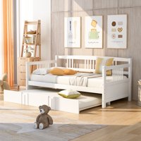 M&Ms - Twin Size Daybed Wood Bed With Twin Size Trundle,White