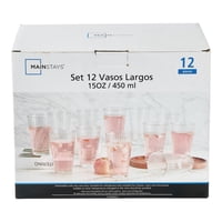 Set 12 Vaso Largos Vidrio 450 Ml Transparente Mainstays