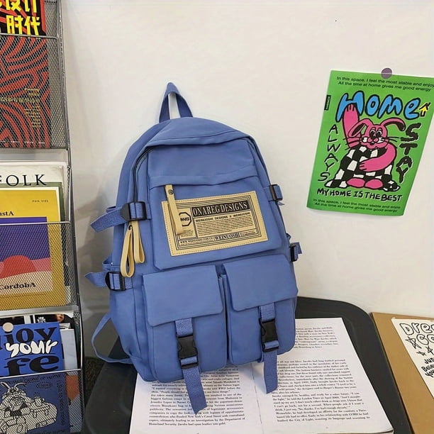 Stylish Large Capacity Backpack - Zippered, Portable, & Decorated for School!
