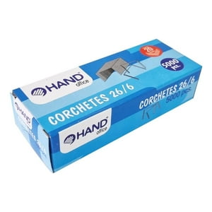 Caja Corchetes 26/6 5000 Unid. 20 Hojas. Hand Plateado
