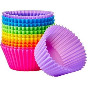 Veat00L - Tazas De Horneado De Silicona Reutilizables, Revestimiento De Cupcake, Difícil De Deformar, Fácil De Desmoldear, 12 Juegos, Multicolor