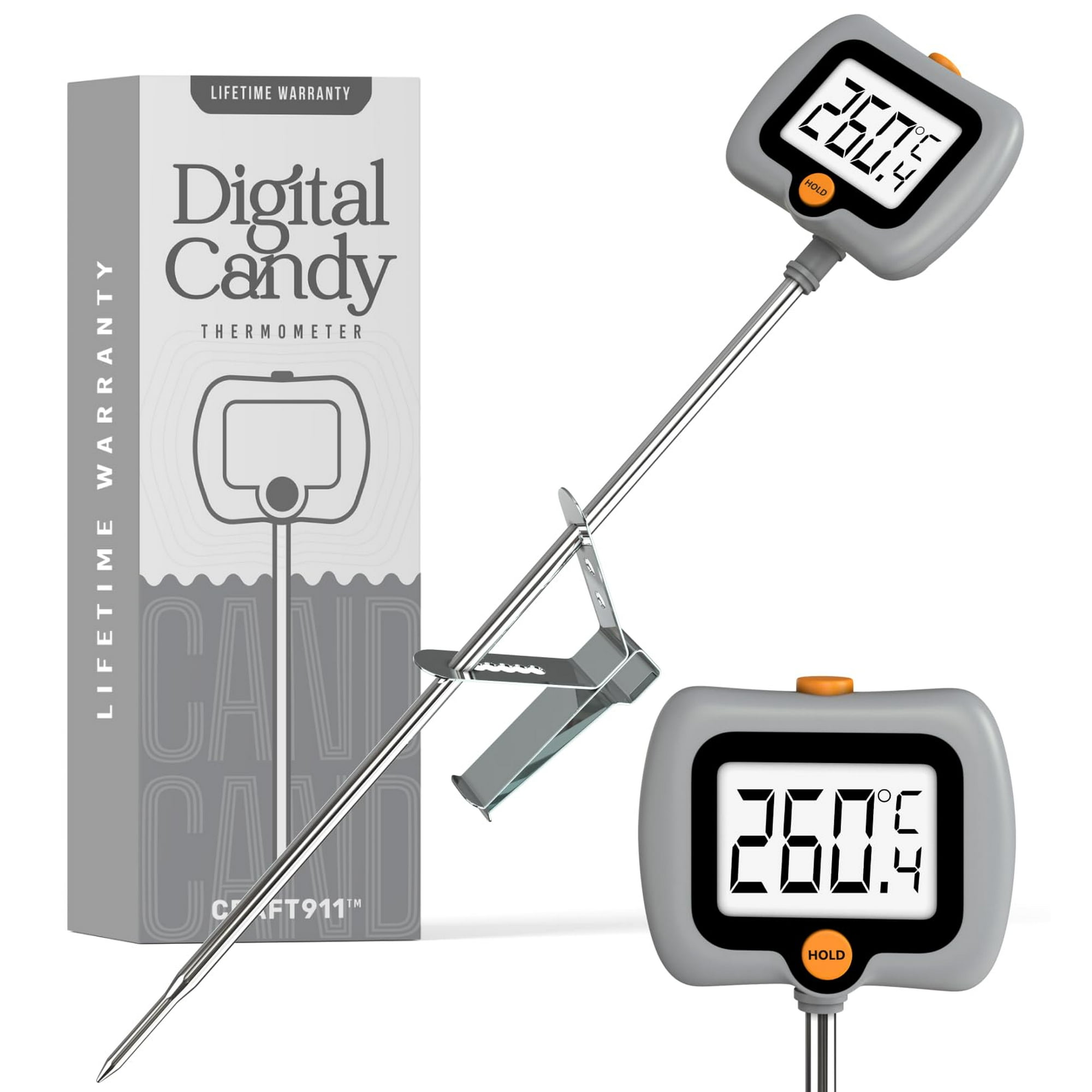 Termómetro Digital Candy Craft911 Con Clip Para Ollas Y Pantalla Lcd, Color Gris
