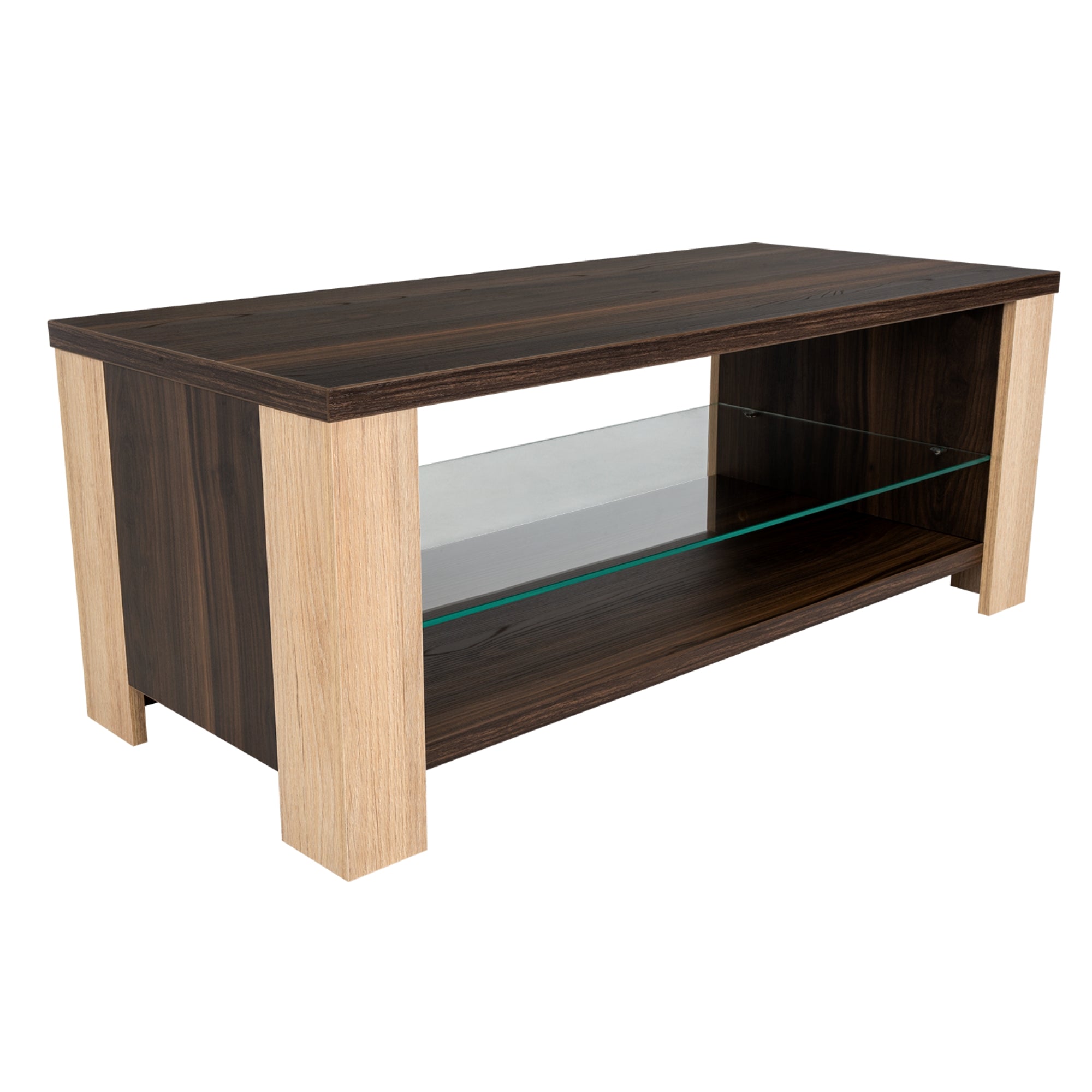 Fmfurniture - Mesa De Centro Con Repisa De Vidrio Fm-021O Café Oscuro