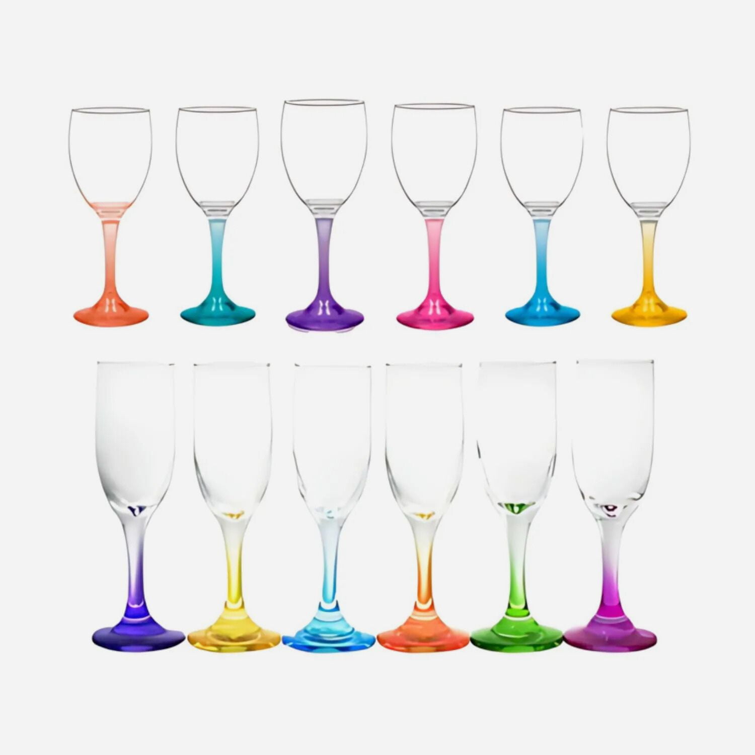 Set 6 Copas Vino + 6 Copas Champaña Versalles Pie Color Cristar