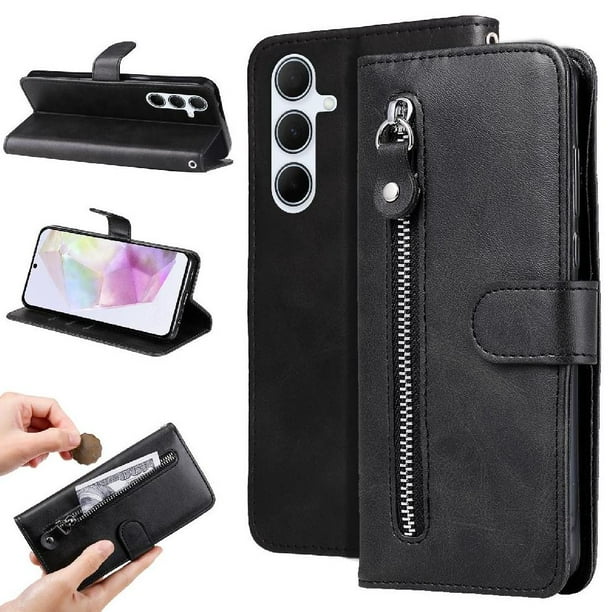 Funda con Cremallera para Samsung Galaxy A56 5G, Carcasa Cartera de Cuero PU con Soporte y Tarjetero