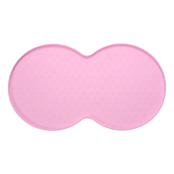Uxcell Alfombrilla para Comida de Perro, 19x10 Pulgadas Alfombrilla de Alimentación para Mascotas de Silicona Antideslizante Estilo de Doble Círculo (Rosa)