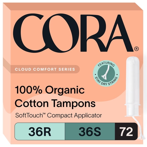 Aplicador orgánico Tampon Cora, 72 unidades, 100% algodón orgánico