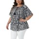 thumbnail image 4 of Agnes Orinda Blusas de Talla Grande para Mujer Cuello Redondo con Lazo Manga Corta Estampado Boho Blusa Casual de Verano 3X Negro, 4 of 5