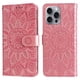 thumbnail image 1 of Funda tipo cartera FOXDOCK para iPhone 16 Pro , diseño girasol en relieve, cuero PU, cierre magnético, soporte y tarjetero, 1 of 5