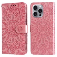 Funda Tipo Cartera Foxdock Para Iphone 16 Pro , Diseño Girasol En Relieve, Cuero Pu, Cierre Magnético, Soporte Y Tarjetero