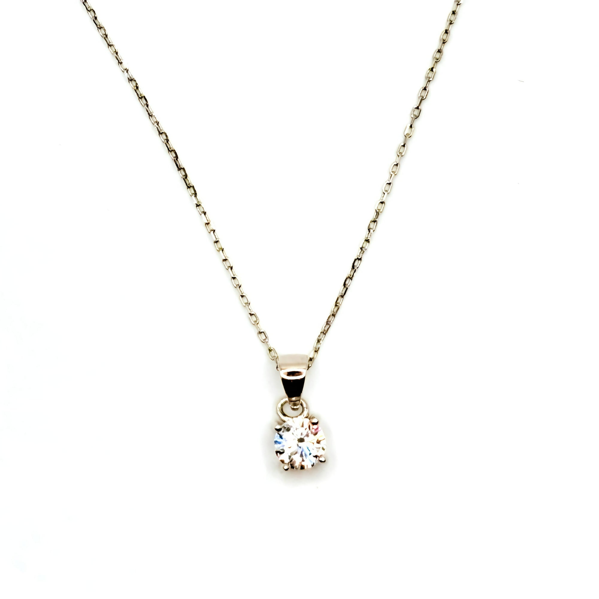 Tiana Joyas - Collar De Circón Solitario De 5 Mm De Plata 925