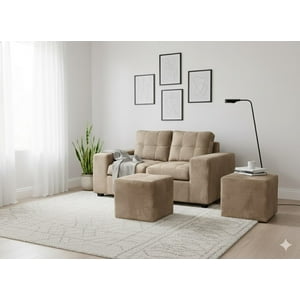 Muebles Cottoni - Sofá 2 Cuerpos + 2 Pouf Lucca Felpa
