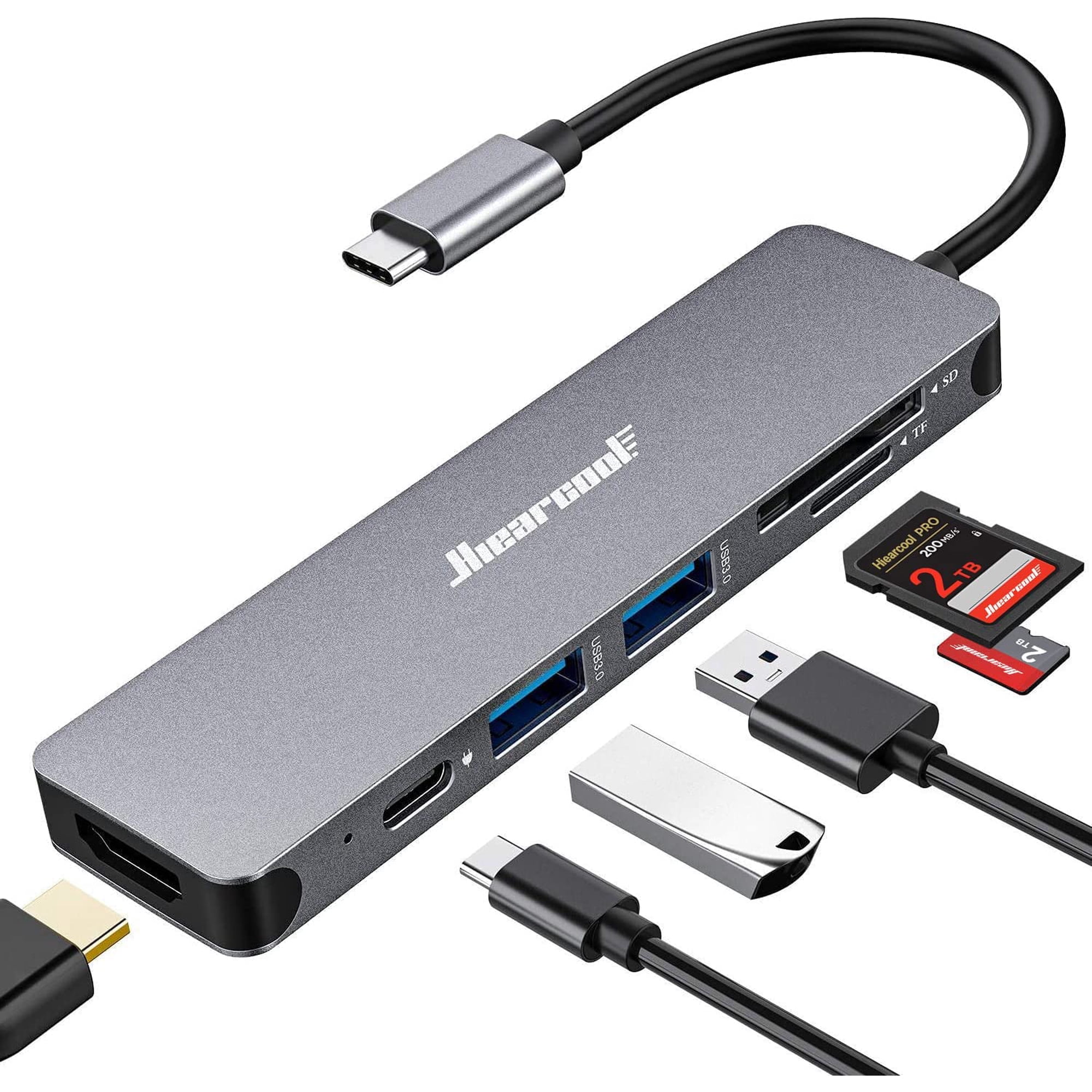 Hub Usb C Hiearcool 7 En 1 Con Lector De Tarjetas Sd/tf 4k Hdmi Usb 3.0