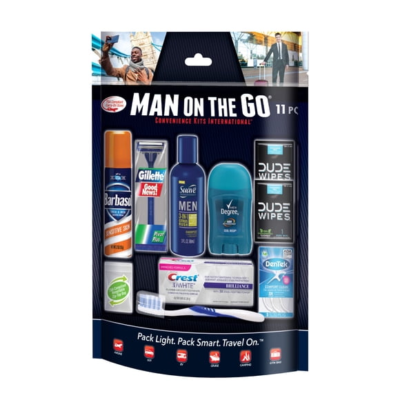 Kit de viaje Convenience Kits International para hombre, 11 piezas, azul