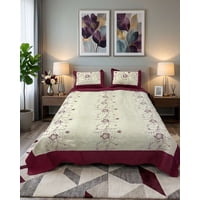 Imac Hogar - Cubrecama Quilt Bordado King Mas Fundas De Almohadas Estilo Botánico