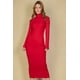 thumbnail image 1 of Vestido Midi Ajustado de Manga Larga con Cuello Alto Acanalado Rojo M, 1 of 5