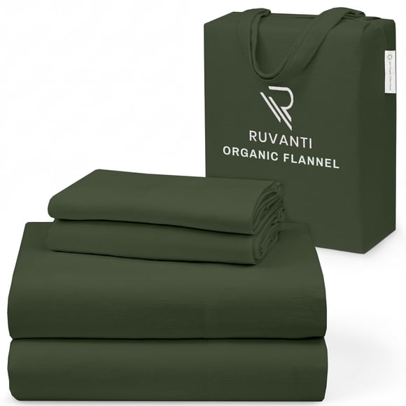 Sábanas de franela RUVANTI tamaño king, 100% algodón orgánico, color verde