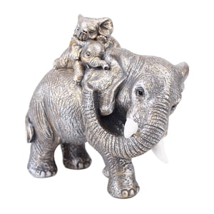 Bothyi - Estatuilla De Estatua De Madre E Hijo De Elefante, 17X11X15,5 Cm, Pieza Decorativa Para El Hogar, Color Gris