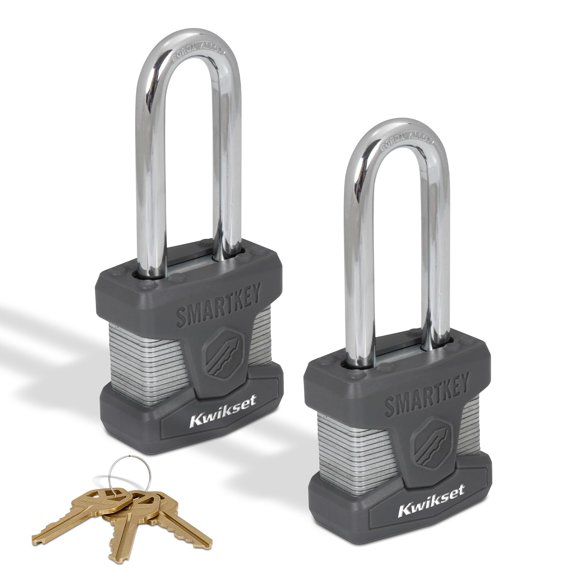 Candado Kwikset SmartKey Reconfigurable de Acero Laminado, Pack de 2, Plateado