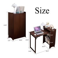 M&Ms - Bamboo Folding Desk, Foldable Desk For Small Space, Computer Desk With Hidden Storage, Mid Century Foldable Table For Home Office And Bedroom (Walnut Brown)