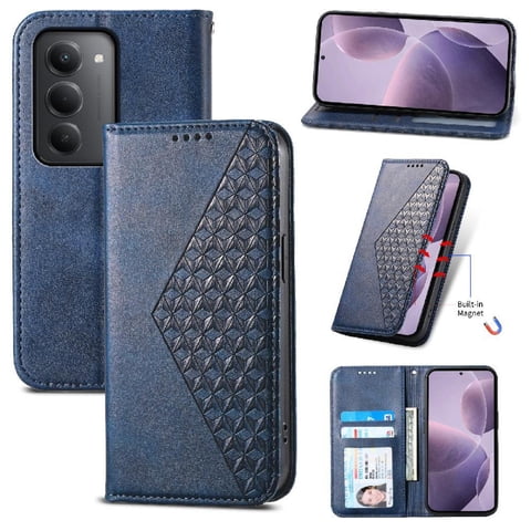 Funda Flip Foxdock Para Xiaomi Redmi 15 5G , Estilo Billetera Con Diseño Rombo, Correa De Mano Y Soporte, Uso Diario