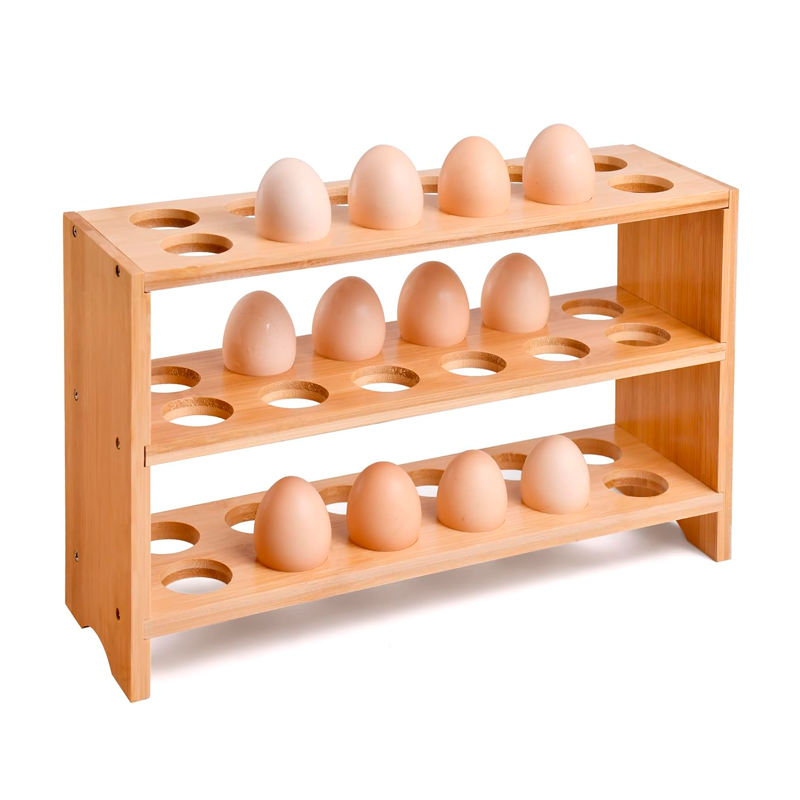 Wakeshome - Organizador De Almacenamiento De Huevos 3 Niveles Contenedor De Bambu Para Encimera