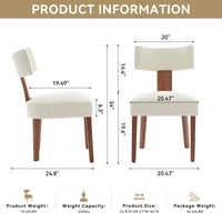 M&Ms - 064-Set Of 2 Linen Fabric Modern Armless Dining Chairs With Curved Backrest And Solid Wooden Legs For Dining Room Living Room ,Beige