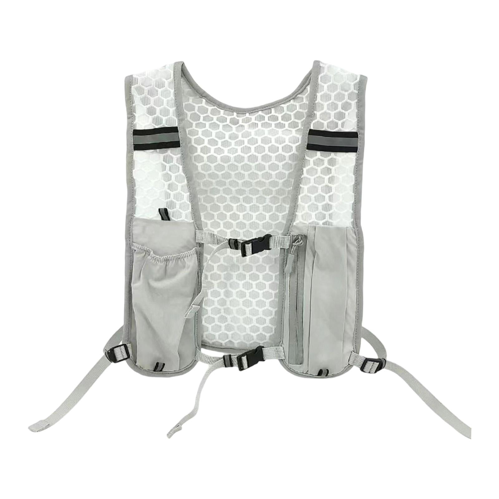 Magideal - Mochila De Hidratación Para Correr, Chaleco Con Bolsillo Exclusivo Para Teléfono, Múltiples Bolsillos, Secado Rápido, Transpirable, Ligero, Tira Refle Gris