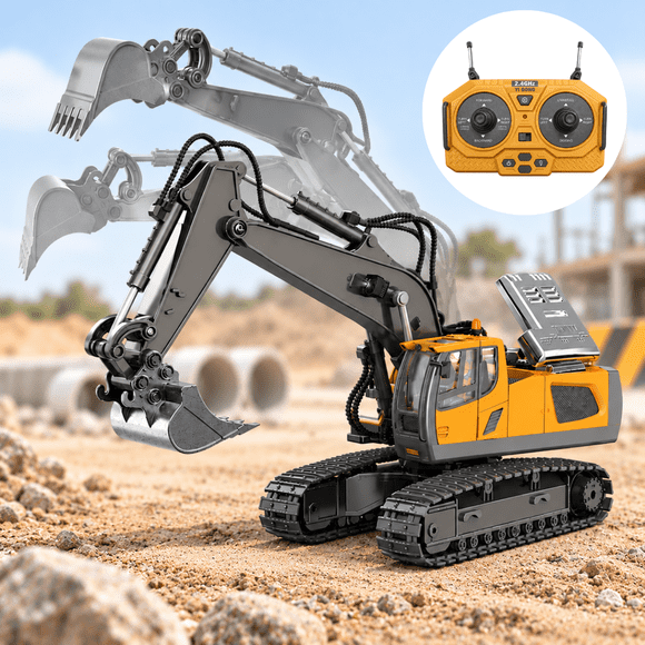 Excavadora A Control Remoto Rc 11 Canales 2.4ghz Con Luz