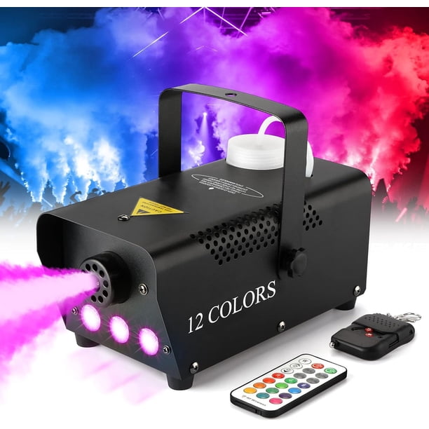 Máquina de humo con luces, luces LED de 3 niveles con 12 colores y efecto estroboscópico para fiestas, bodas, vacaciones, Navidad, máquina de humo portátil remota Fansteck de 500 W mejorada