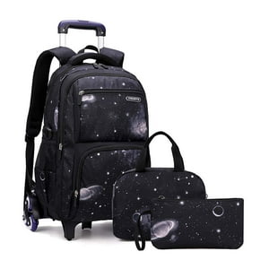 Mochila Enrollable Mitowermi Trolley Space-Galaxy Para Niños Con Bolsa De Almuerzo