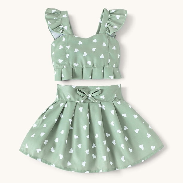 Conjunto De Top + Falda Estampados Para Niñas Primavera Verano