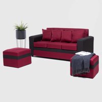 Almore - Sofa Paris 2 Pouf Negro Rojo
