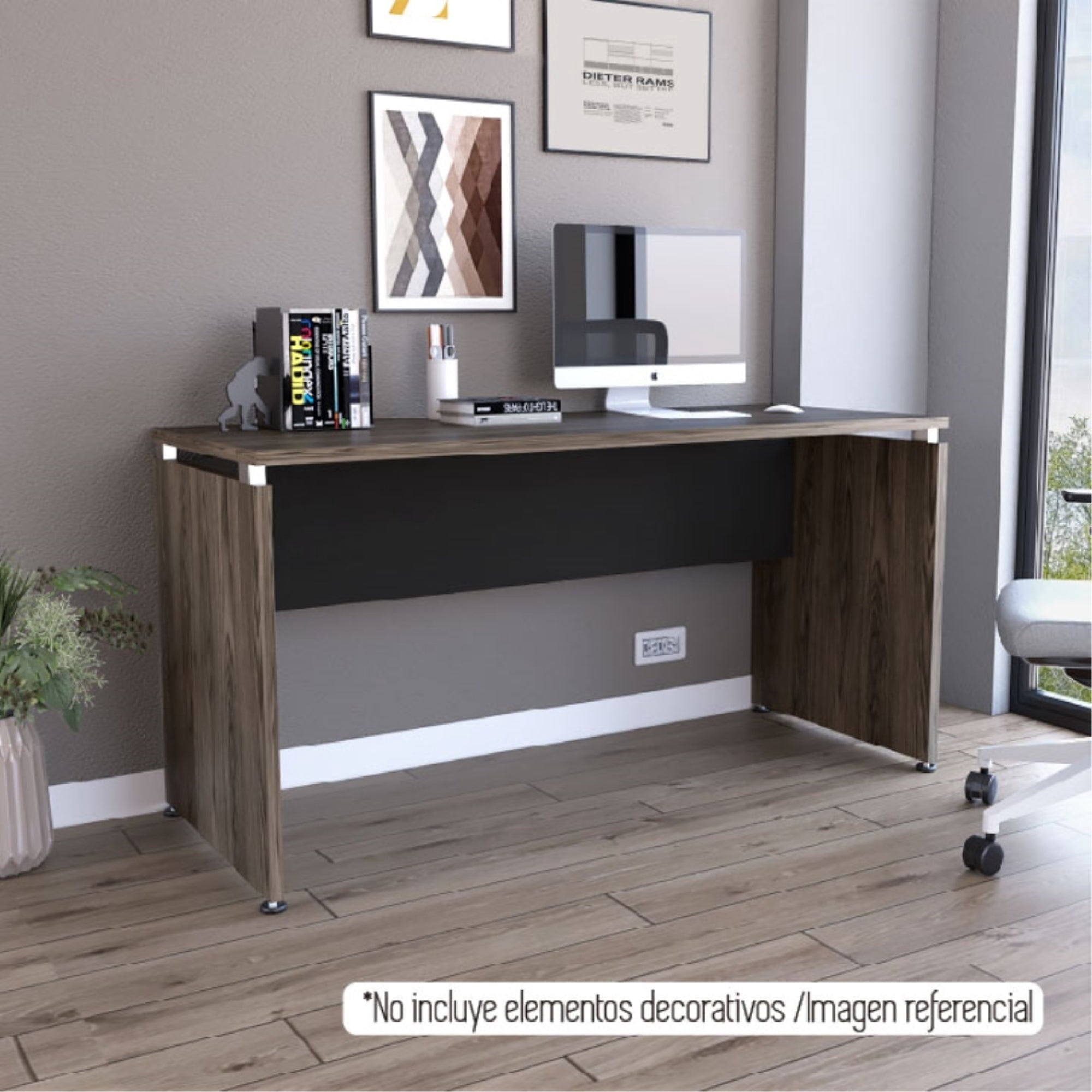 Tuhome - Escritorio M-150 Home Office Negro Y Coñac 75x60x150 Cm