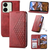 Funda Flip Foxdock Para Xiaomi Redmi 13C , Estilo Billetera Con Diseño Rombo, Correa De Mano Y Soporte, Uso Diario