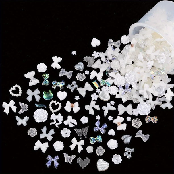 100 pcs Sparkling Acrylic Nail Charms - Butterfly, Bear, Flower, Heart, Crown, Starry AB Rhinestones - Perfect for Nail Art and DIY Manicures
