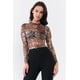 thumbnail image 1 of Body de Manga Larga con Cuello Alto y Malla Transparente de Guepardo Marrón, 1 of 5