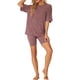 thumbnail image 2 of INSPIRE CHIC Conjunto de chándal de punto acanalado suave para mujer, camiseta de manga corta, pantalones cortos, ropa de estar, ropa de dormir XS Rojo oscuro, 2 of 6