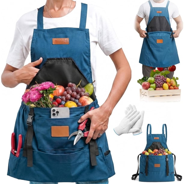 Delantal jardinería bolsillos impermeable espalda cruzada cosecha mujer hombre trabajo campo regalo