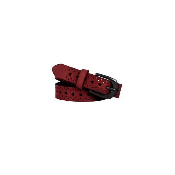 Cinturón con hebilla de aleación hueca con múltiples agujeros tallados para mujer INSPIRE CHIC Borgoña-corazón Ajuste cintura: 27-40 pulgadas
