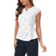 thumbnail image 4 of INSPIRE CHIC Blusas con Giro para Mujeres Cuello Entallado Manga Corta Camisas Casual de Trabajo M Blanco, 4 of 6