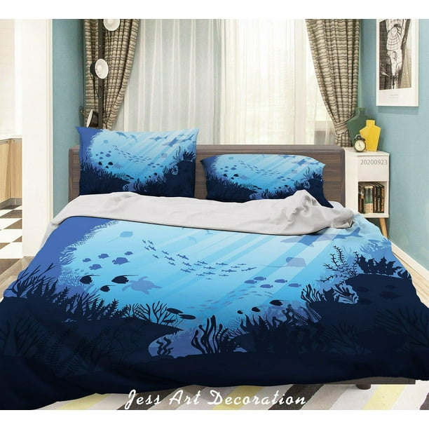 3D Marine Life Fish Shell Quilt Cover Set Ropa de Cama Funda Nórdica Fundas de Almohada