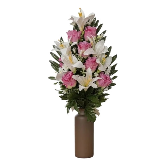 Ramo Floral Decorativo Artificial Lirios Rosas Adorno Jhn